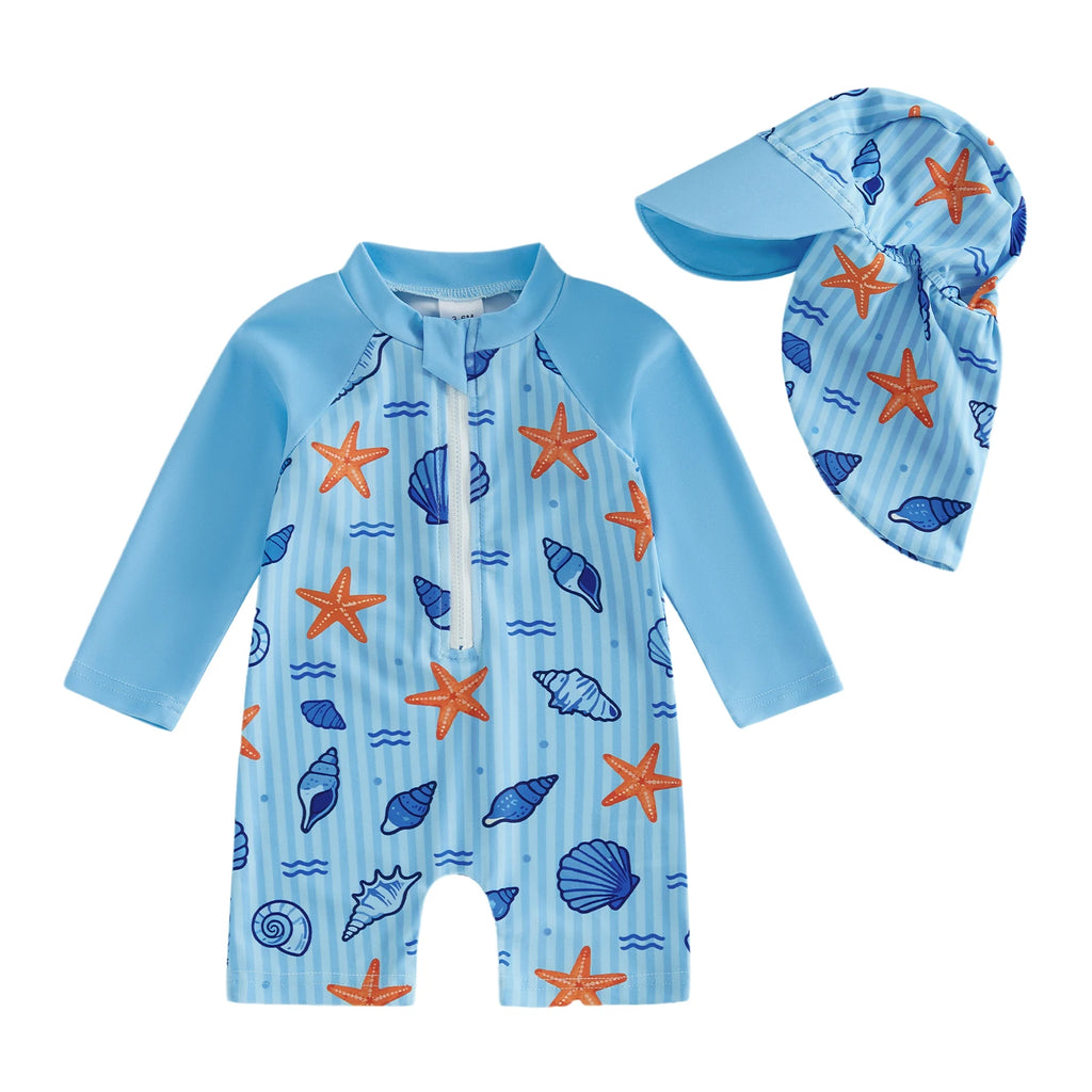 Toddler Boys Swimsuit 2Pcs Set Long Sleeve