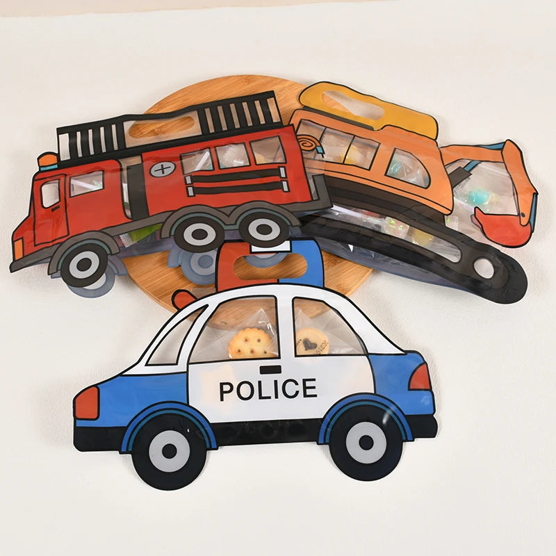 10pcs construction truck candy bags – fun snack bags for kids’ birthday party favors.