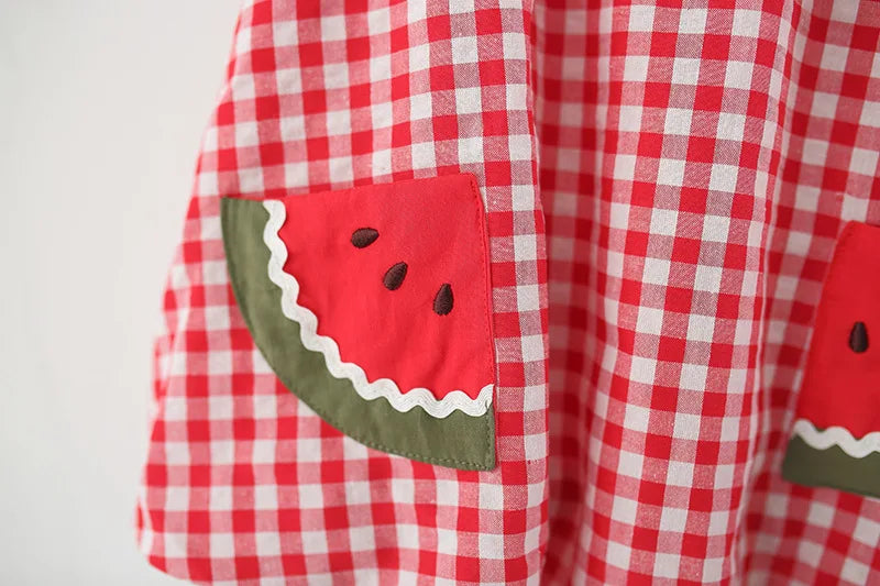 Cute Watermelon Check Summer Dress for Girls
