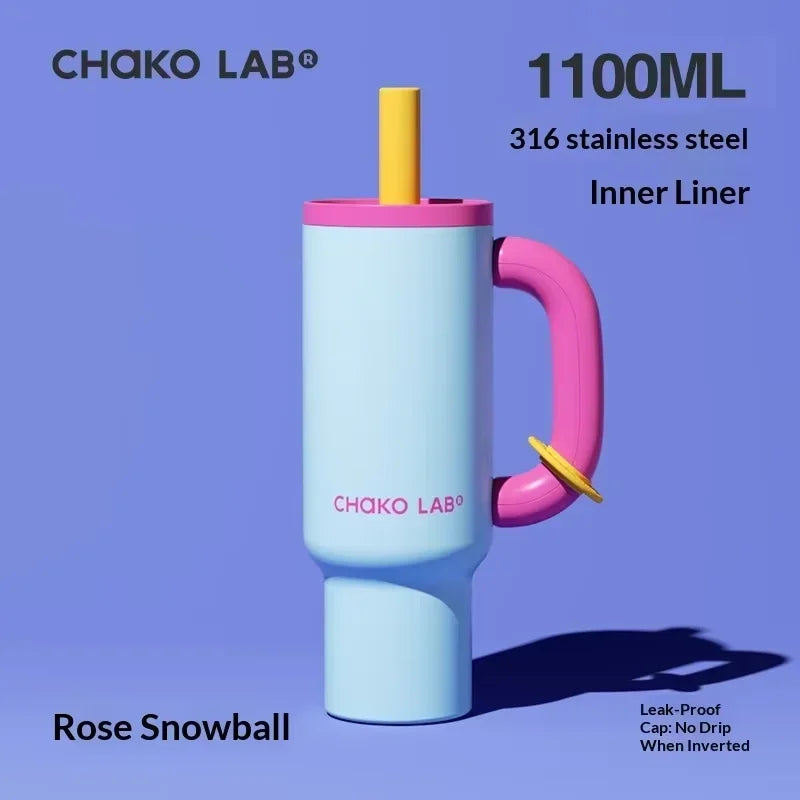 Chakolab 1050ML Large Capacity Straw Thermos Cup 316 Stainless Steel Camping Coffee Cups Portable Outdoor Water Glasses