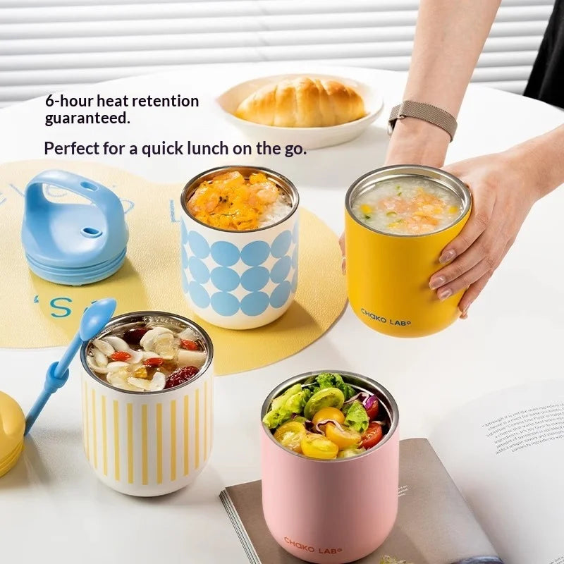 Chakolab 450ML Breakfast Cup With Lid Silicone Spoon 316 Stainless Steel Thermos Kettle