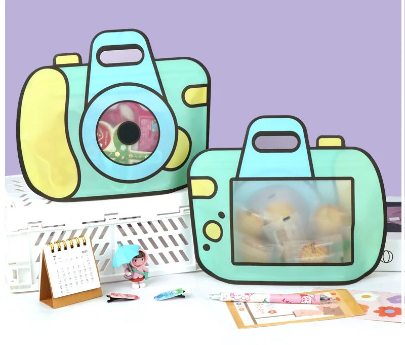 20pcs cartoon camera candy bags with window – cute snack pouches for kids’ party treats.