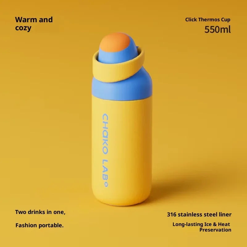 Chakolab 550/700ML Large Capacity Sports Water Cup Portable Insulated Straw Cup Stainless Steel Coffee Water Glass