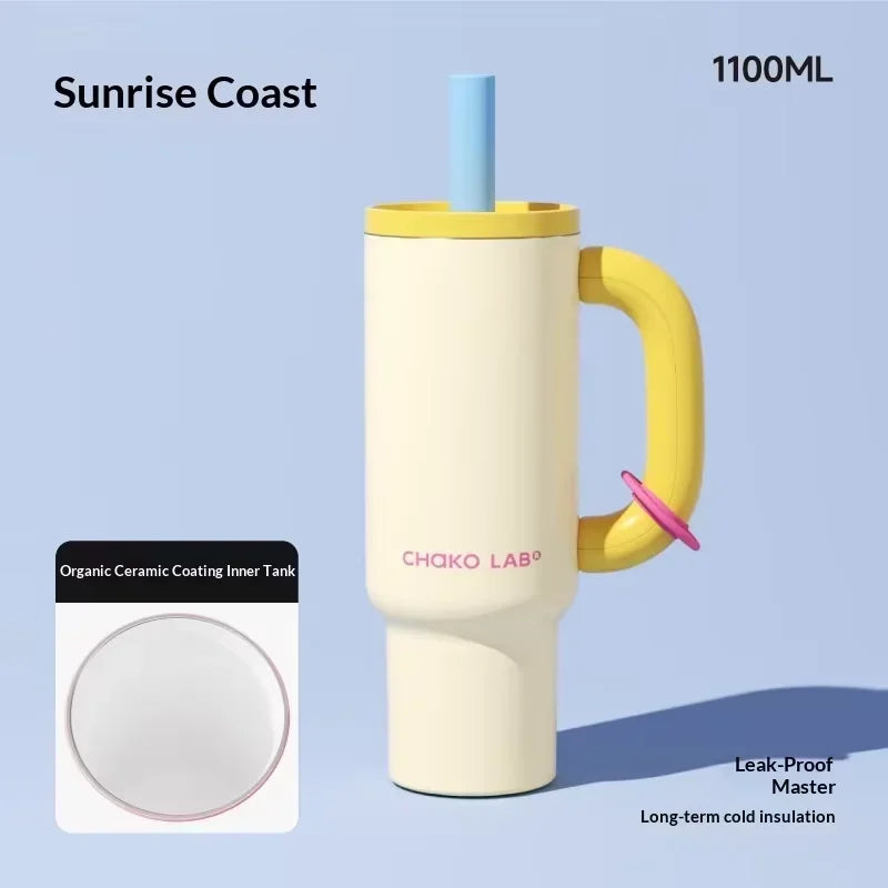 Chakolab 1050ML Large Capacity Straw Thermos Cup 316 Stainless Steel Camping Coffee Cups Portable Outdoor Water Glasses