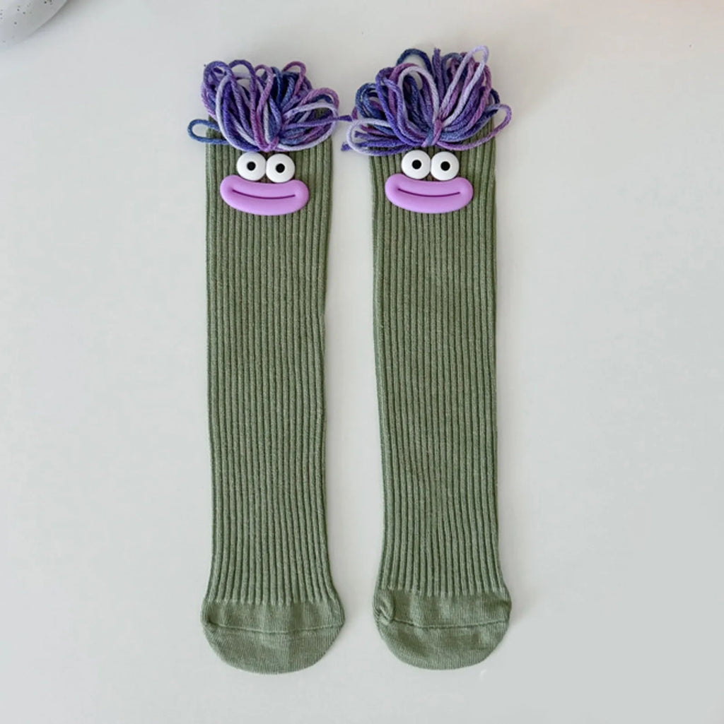 Sweet Girl Mid Length Kawaii Cartoon Colorful Big Mouth Braids Funny Long Socks Princess Baby Kids Cute Over Knee High Stockings