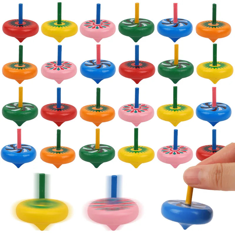 12/24pcs mini wooden spinning tops – fun finger toys for kids’ party favors.