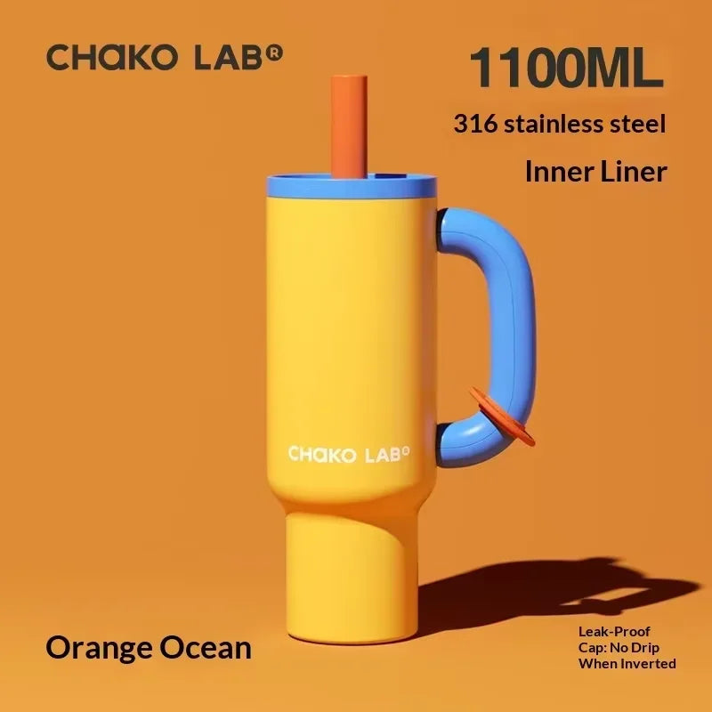 Chakolab 1050ML Large Capacity Straw Thermos Cup 316 Stainless Steel Camping Coffee Cups Portable Outdoor Water Glasses