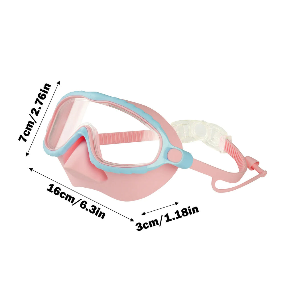 Swim Goggles with Nose Cover Wide Field Of View Diving Mask Anti-Fog Anti-Leak ,Toddler Swimming Goggles For Kids Ages 3-15