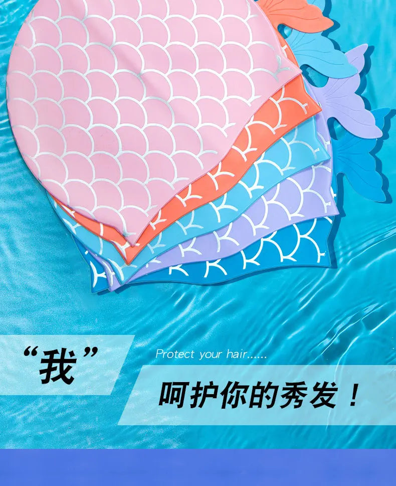 Children's Swimming Caps Silicone Waterproof Cute Fish Scale