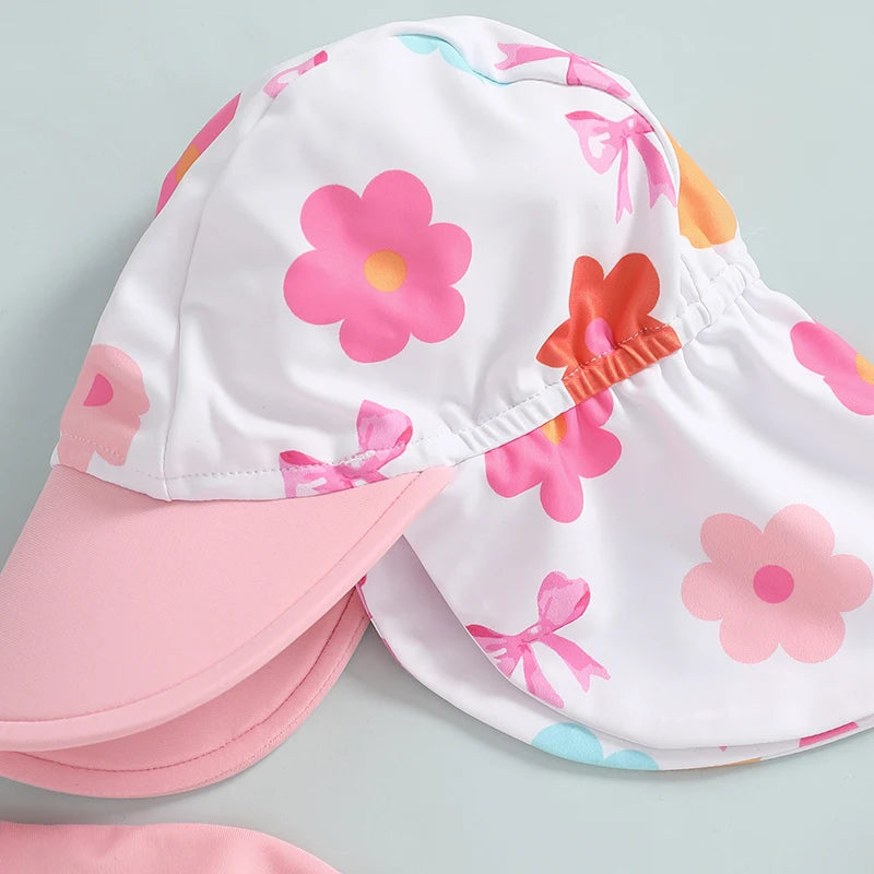 Toddler Girl Long Sleeve Swimsuite with Sunhat Set
