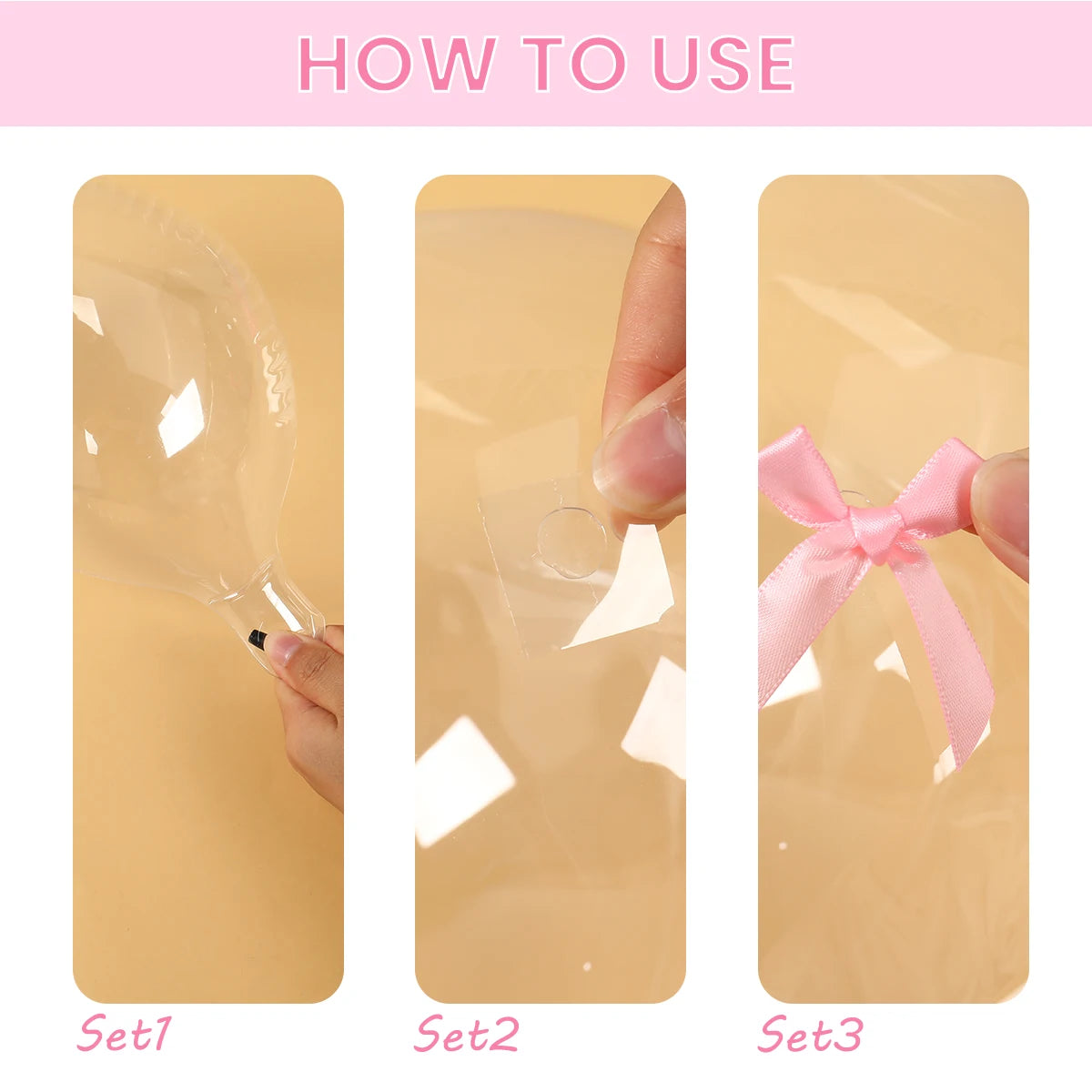 47pcs Transparent Bobball Pink Bow Ribbon Latex Balloon