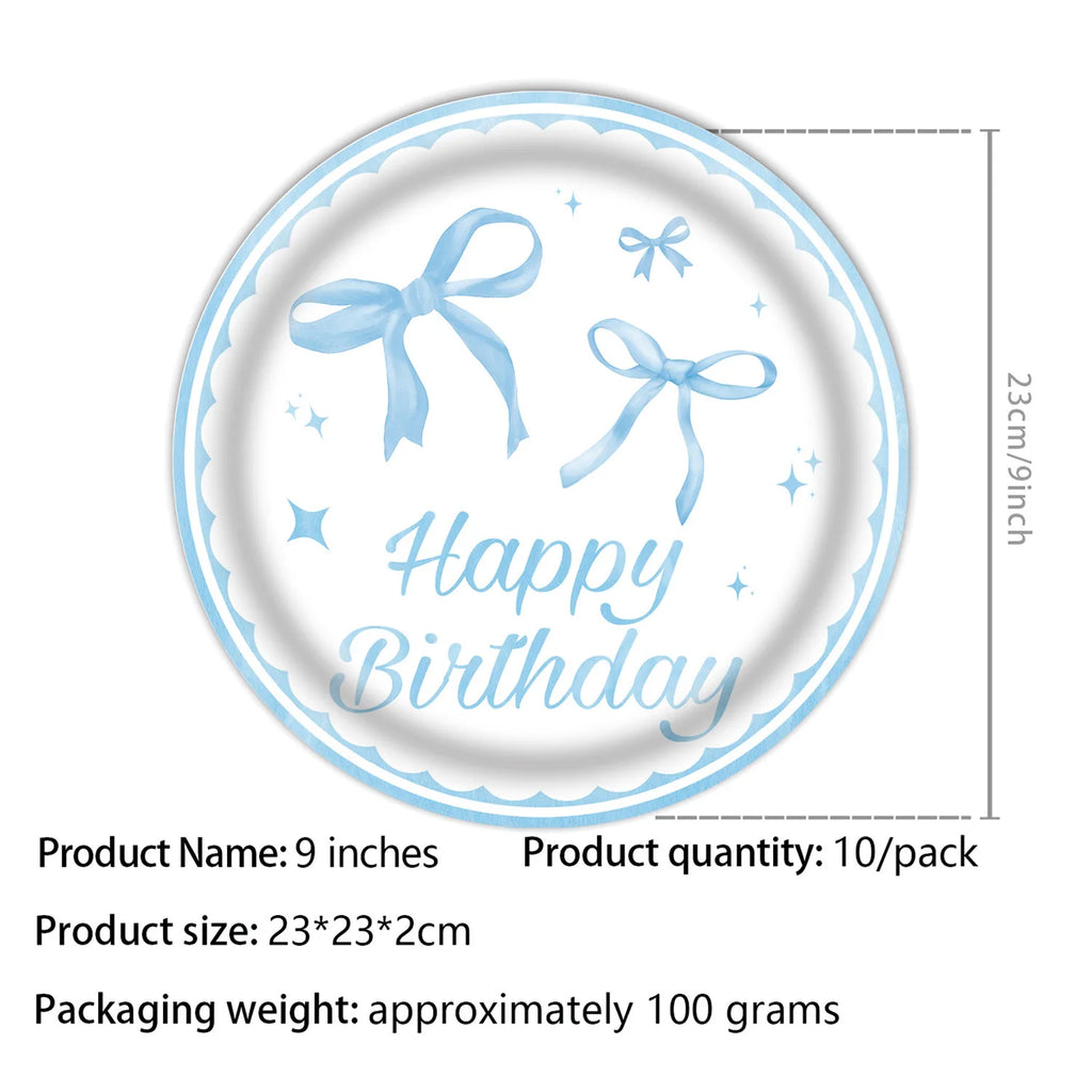 Blue bow disposable cutlery party decoration birthday dinner plate towels paper cups Happy Birthday Banner supplies