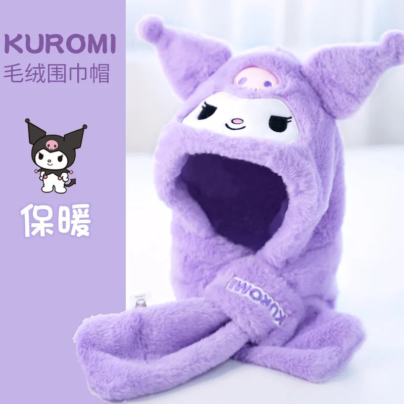 Cute winter hat with integrated neck scarf and ear protection, thick, warm, and perfect gift for kids.