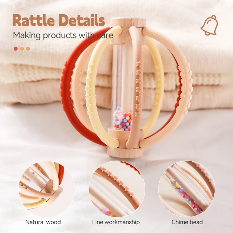 Baby Wooden Rain Drum Rattle – Sensory & Teething Toy