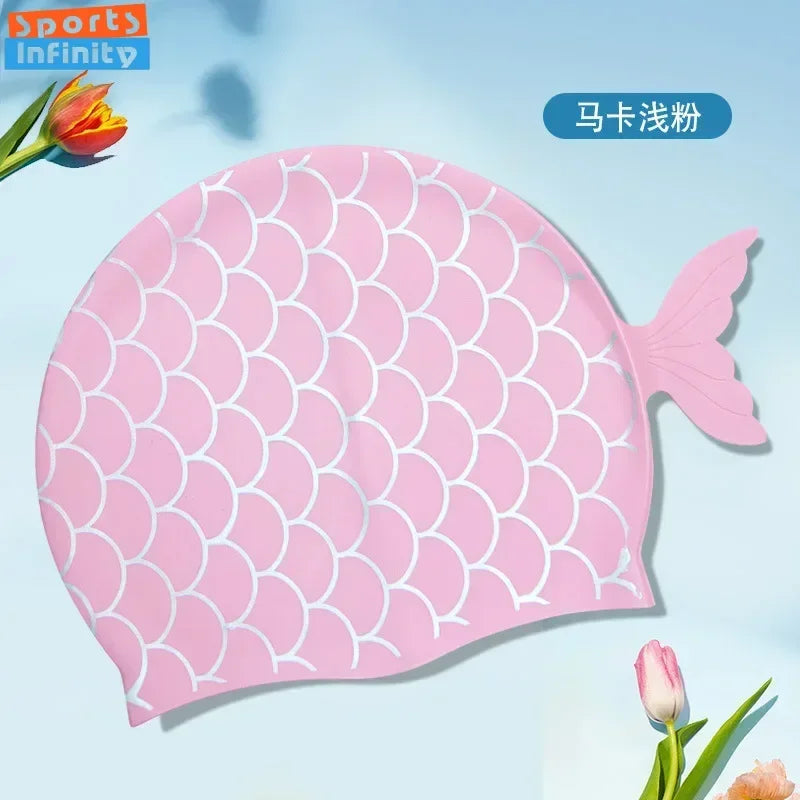 Children's Swimming Caps Silicone Waterproof Cute Fish Scale