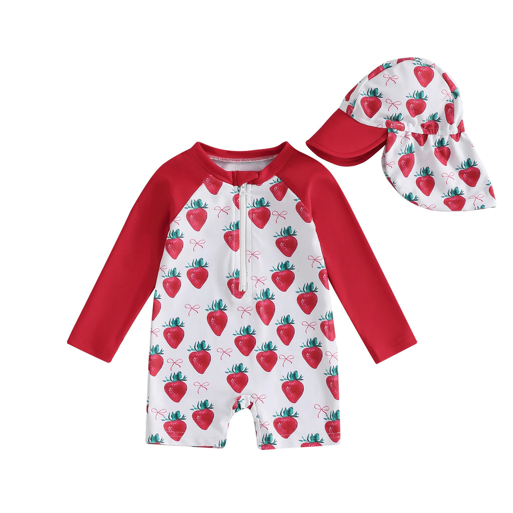 Toddler Girl Long Sleeve Swimsuite with Sunhat Set