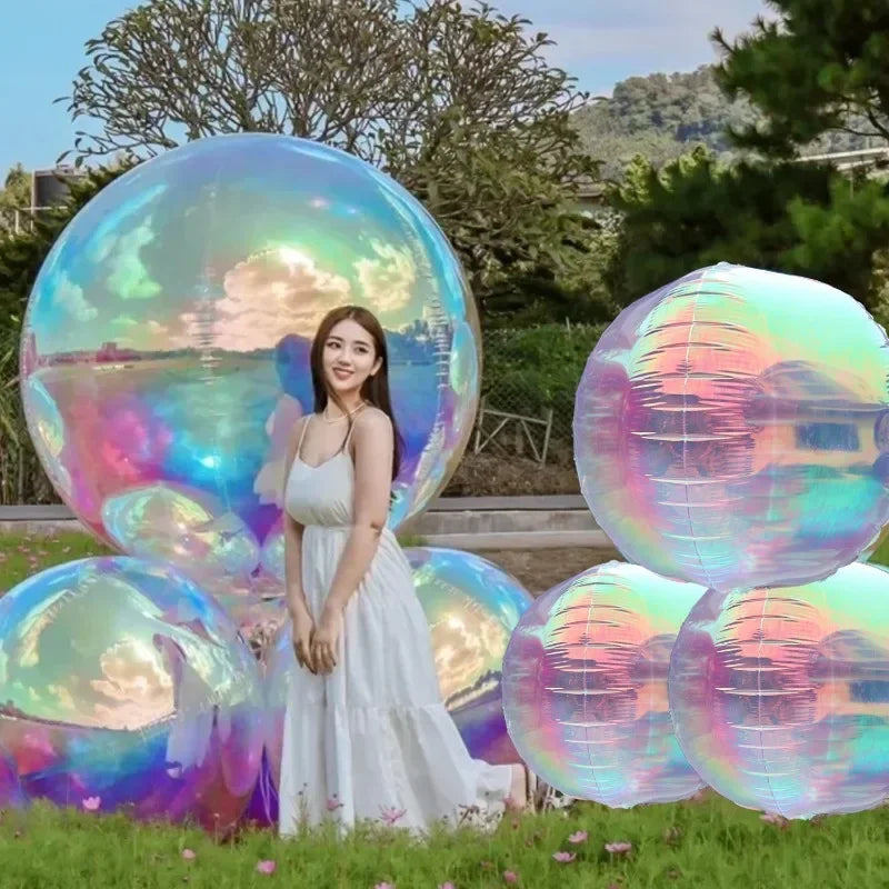 24/32/50Inch Rainbow Mirror Balloon Round Aluminum Foil Balloons Inflatable