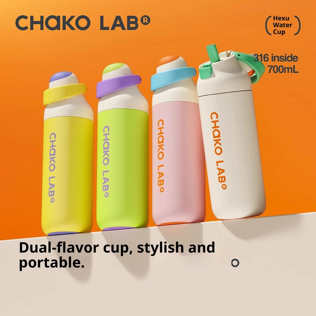 Chakolab 550/700ML Large Capacity Sports Water Cup Portable Insulated Straw Cup Stainless Steel Coffee Water Glass