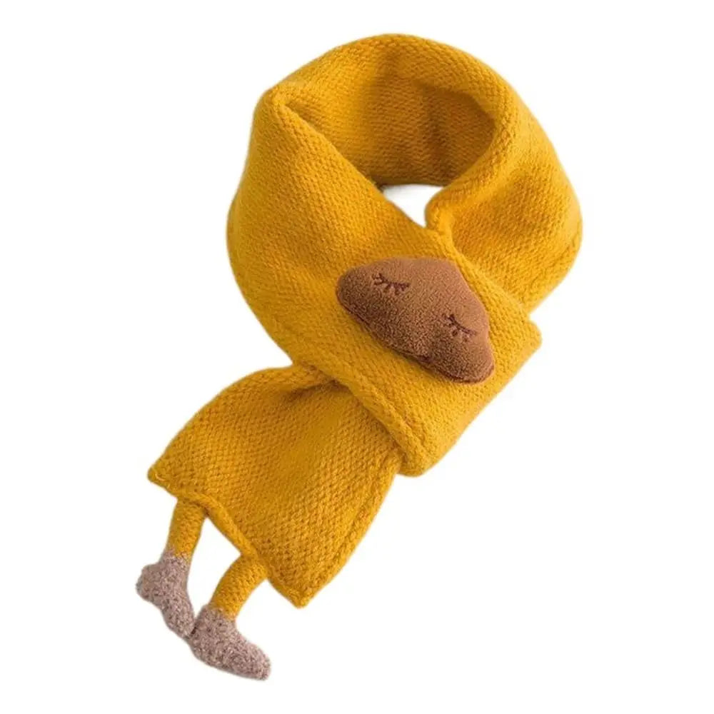 Soft, warm cartoon knit scarf for kids, thick, cozy, and perfect for autumn and winter.