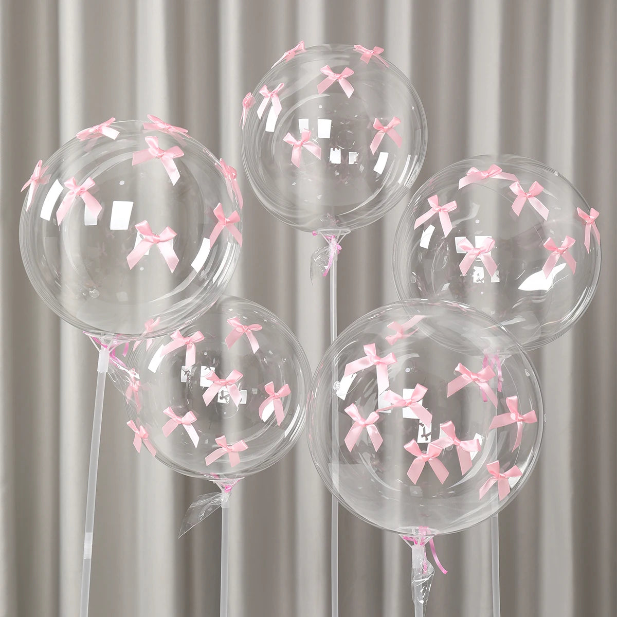 47pcs Transparent Bobball Pink Bow Ribbon Latex Balloon