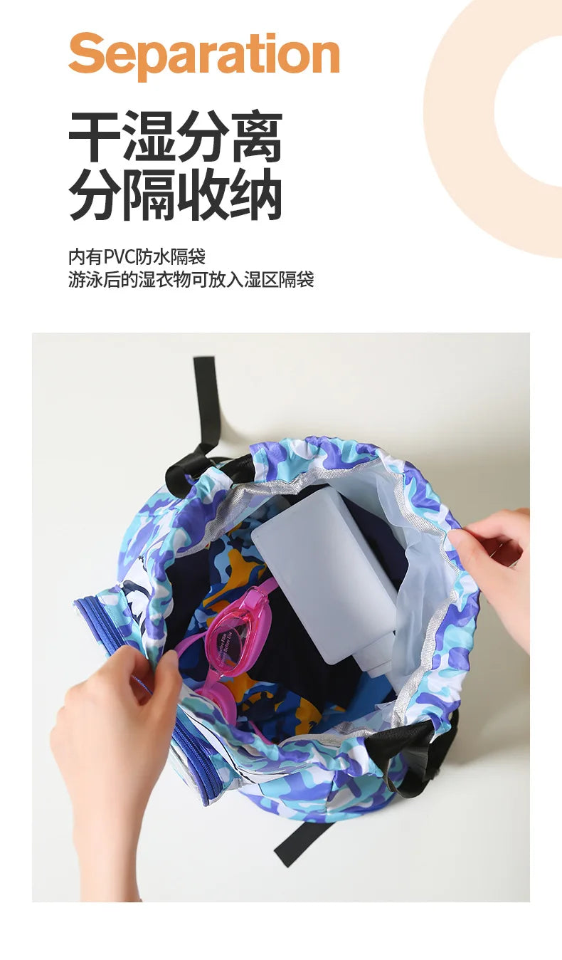 Waterproof Swimming Bag for Kids, Wet Dry Clothes with Shoes Goggles Storage