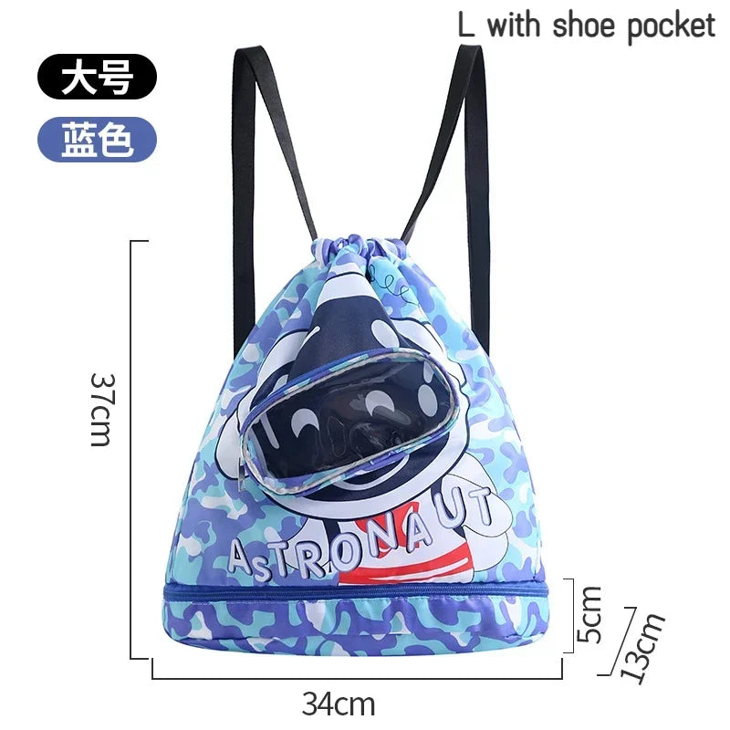 Waterproof Swimming Bag for Kids, Wet Dry Clothes with Shoes Goggles Storage