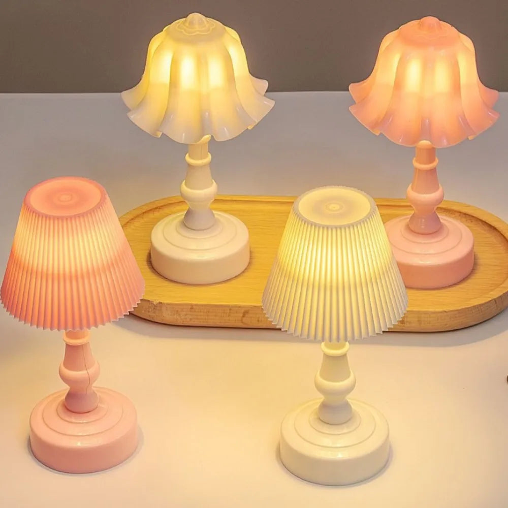Miniature Flower Bud Table Lamp Night Light Furniture Home Model Decor Toy Doll, House Accessories Table