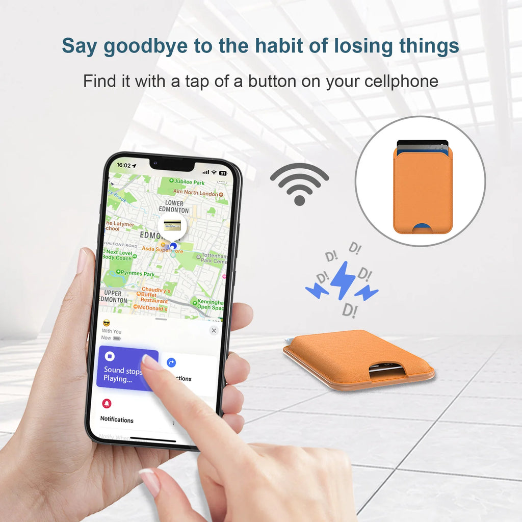 Trackable Magnetic Card Holder Leather Tracker Smart MagSafe Wallet Work with Find My Built in For iPhone 16/15/14 Series