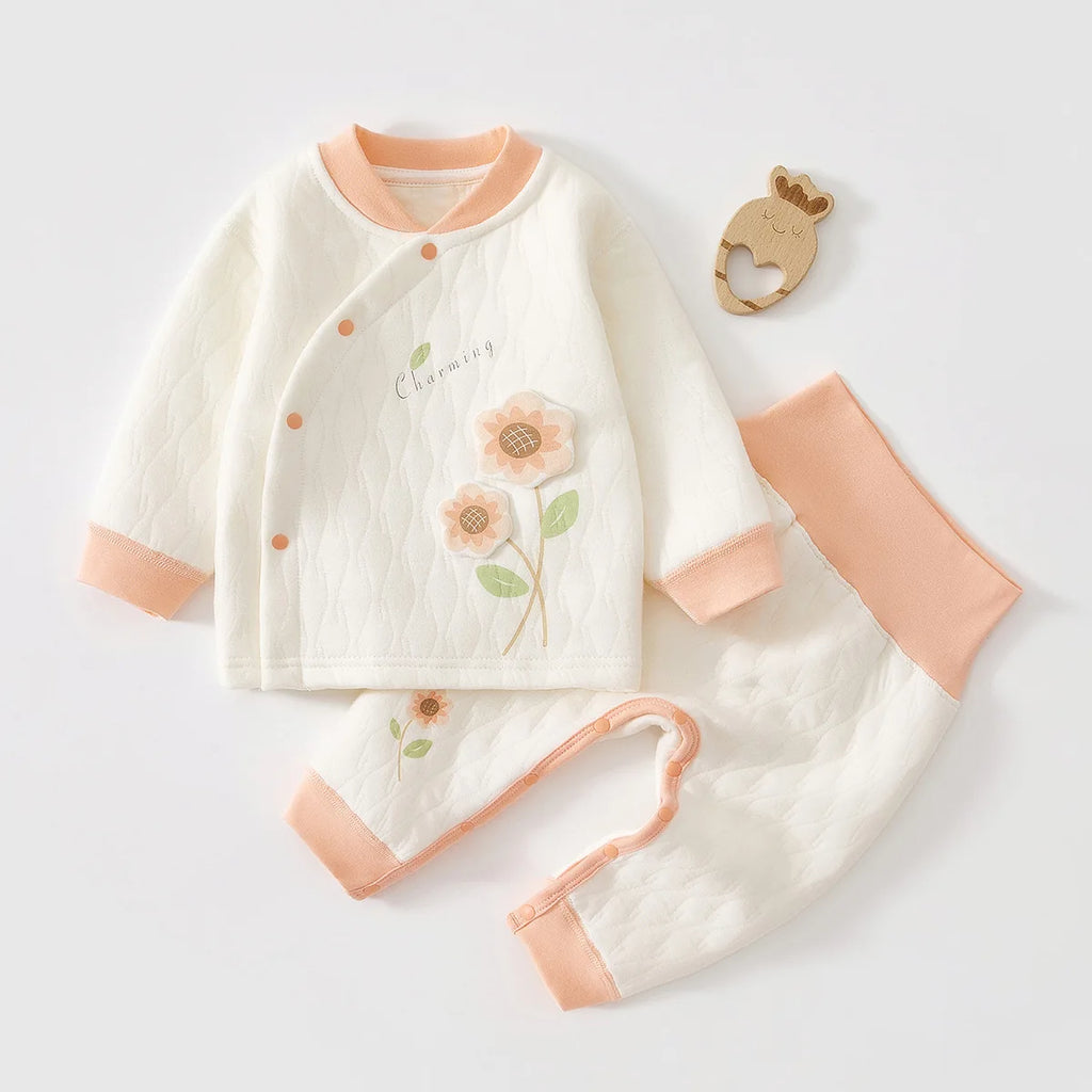 Baby Warm Cotton Top & High-Waist Pants Set