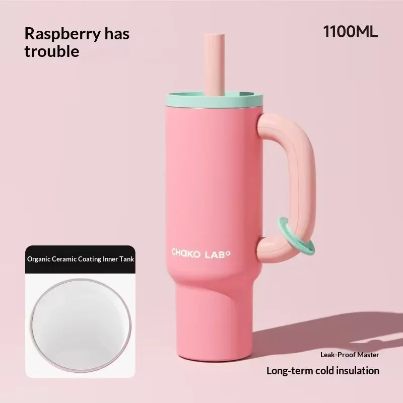 Chakolab 1050ML Large Capacity Straw Thermos Cup 316 Stainless Steel Camping Coffee Cups Portable Outdoor Water Glasses
