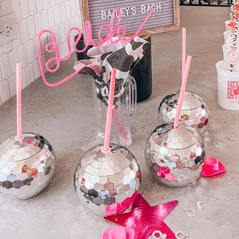 5Pcs Disco Ball Cup with Straw