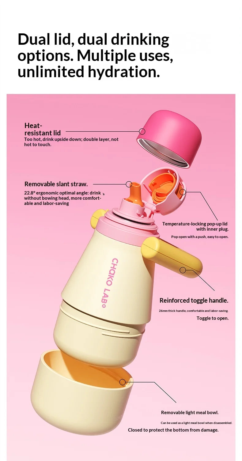 Chakolab 840ML Large Capacity Tata Kettle 316 Stainless Steel Anti Scalding Falling Coffee Cup Portable Straw Thermos Water