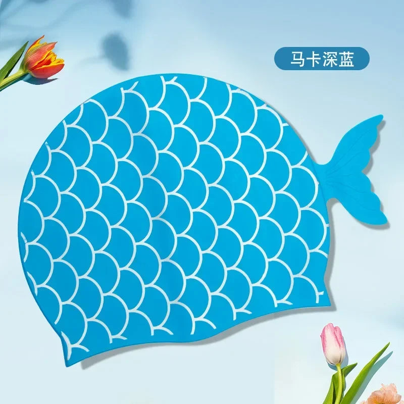 Children's Swimming Caps Silicone Waterproof Cute Fish Scale