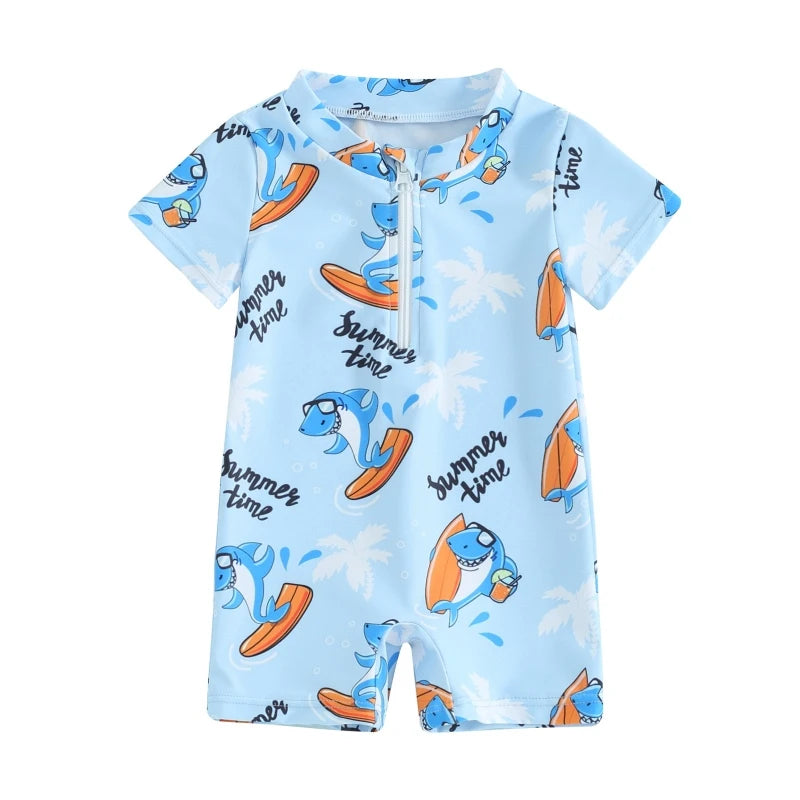 Toddler Boys Cute Sea Swimwear Short Sleeve Zipper Suit