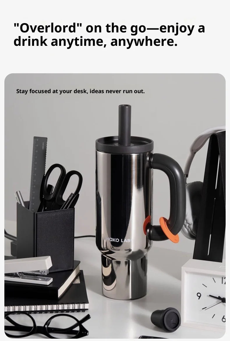 Chakolab 1050ML Large Capacity Straw Thermos Cup 316 Stainless Steel Camping Coffee Cups Portable Outdoor Water Glasses