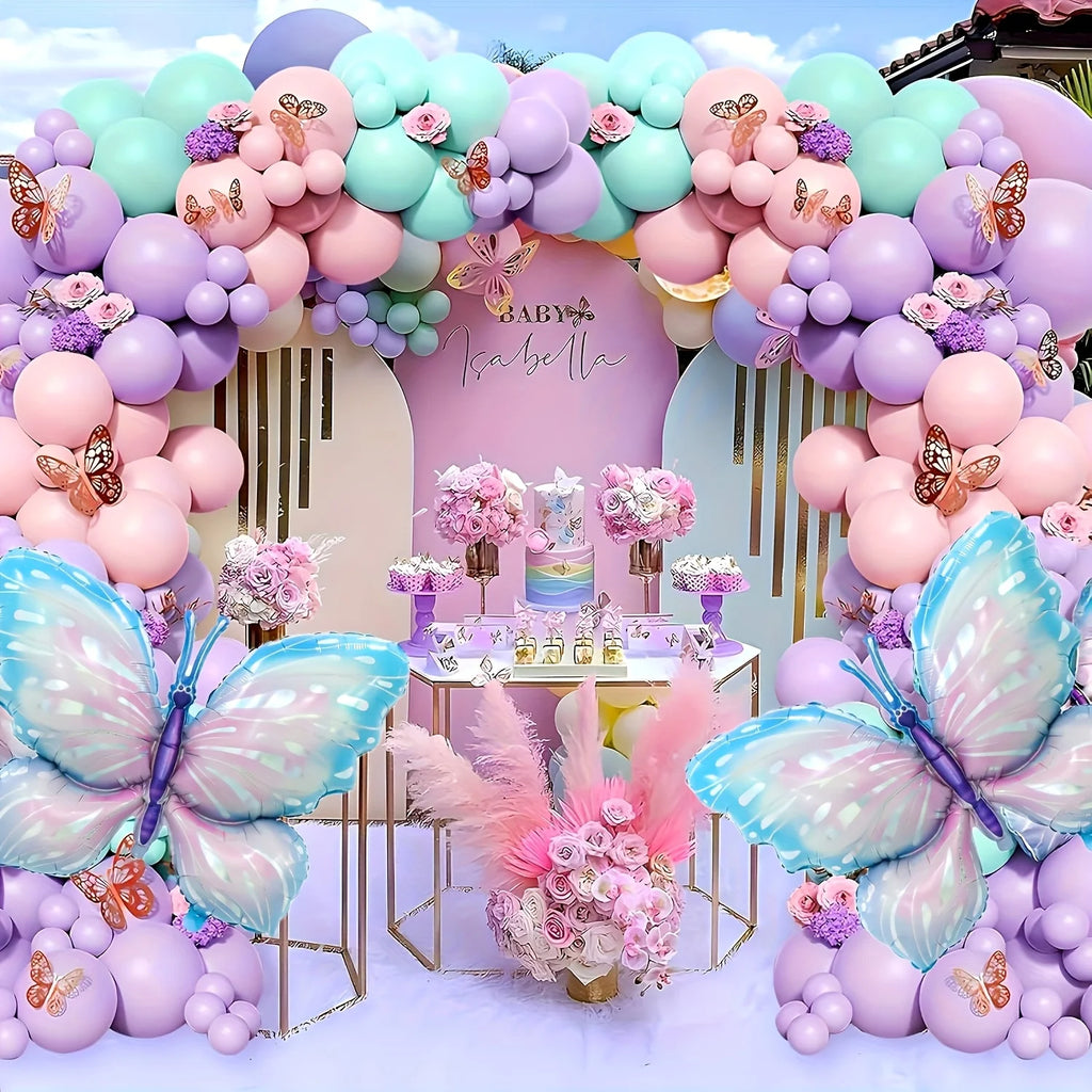 157pcs Butterfly Balloon Garland Arch Kit, Large Butterfly Foil Balloon, Macaron Butterfly Birthday Baby Shower Wedding Party