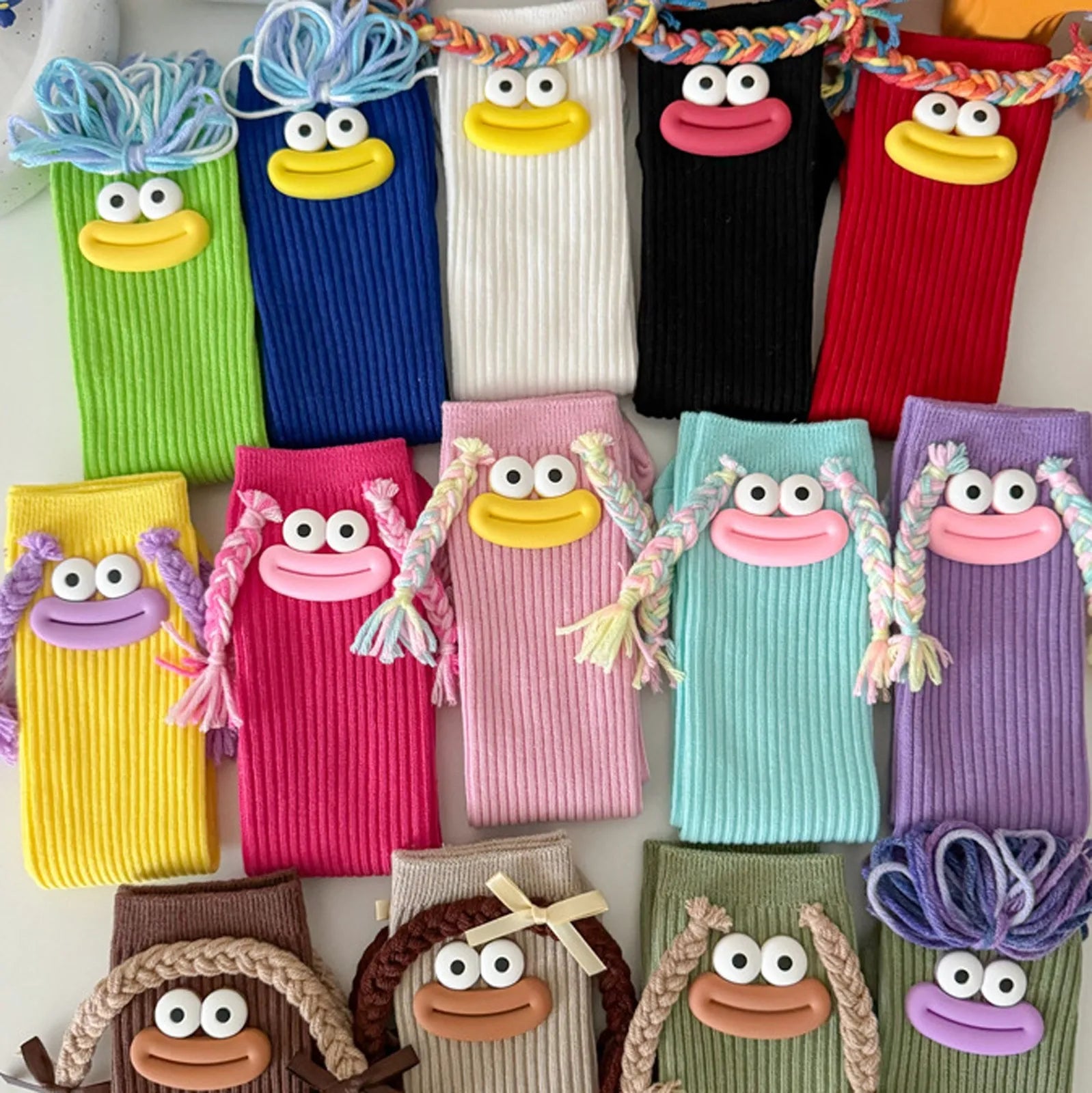 Sweet Girl Mid Length Kawaii Cartoon Colorful Big Mouth Braids Funny Long Socks Princess Baby Kids Cute Over Knee High Stockings