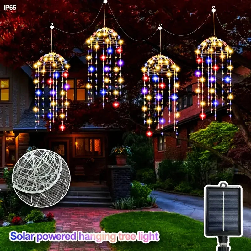 4pcs Solar Hanging Jellyfish Lights 8 Modes Waterproof LED Outdoor