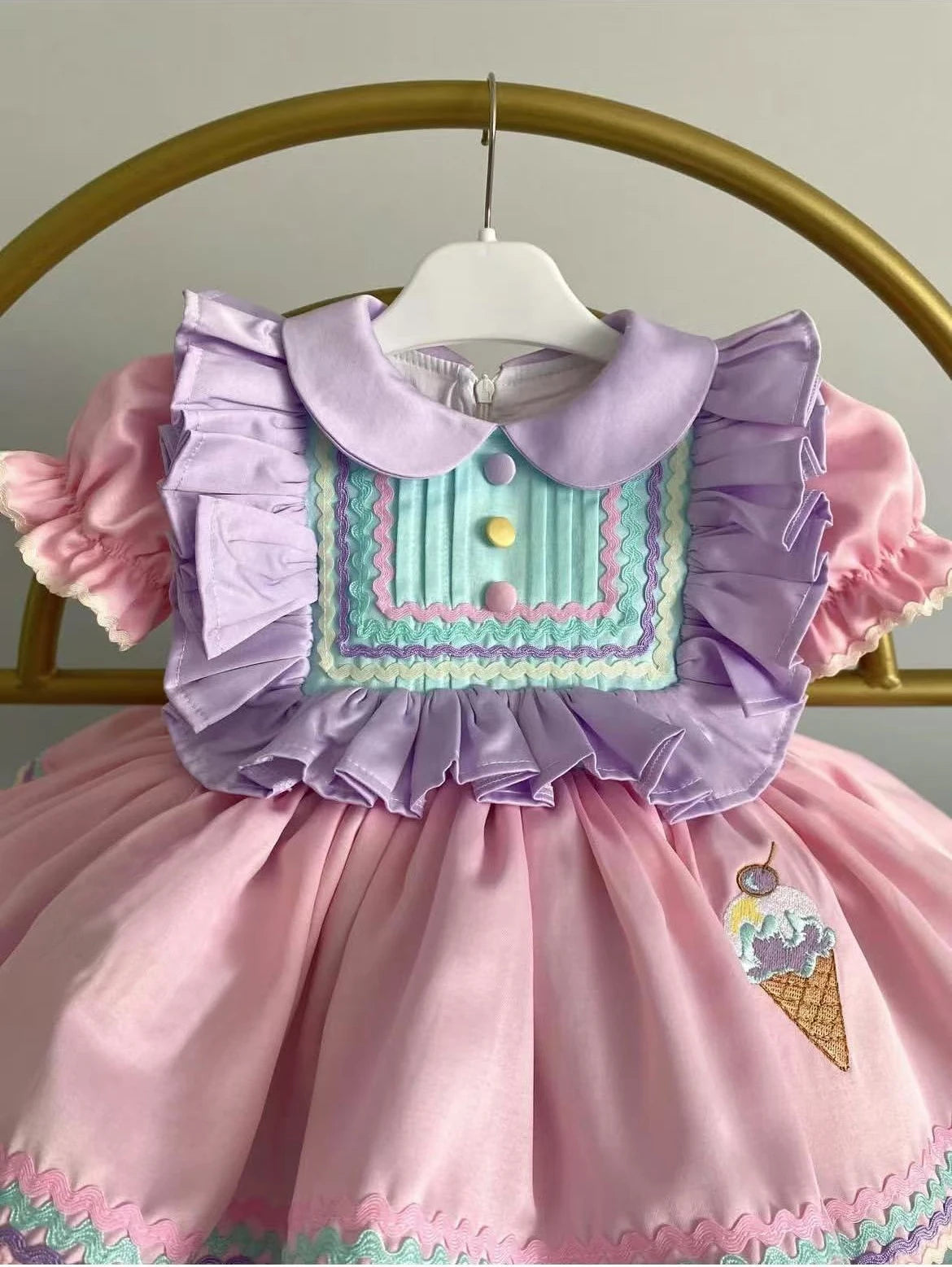 Baby Girl Pink Ice Cream Embroidered Princess Dress