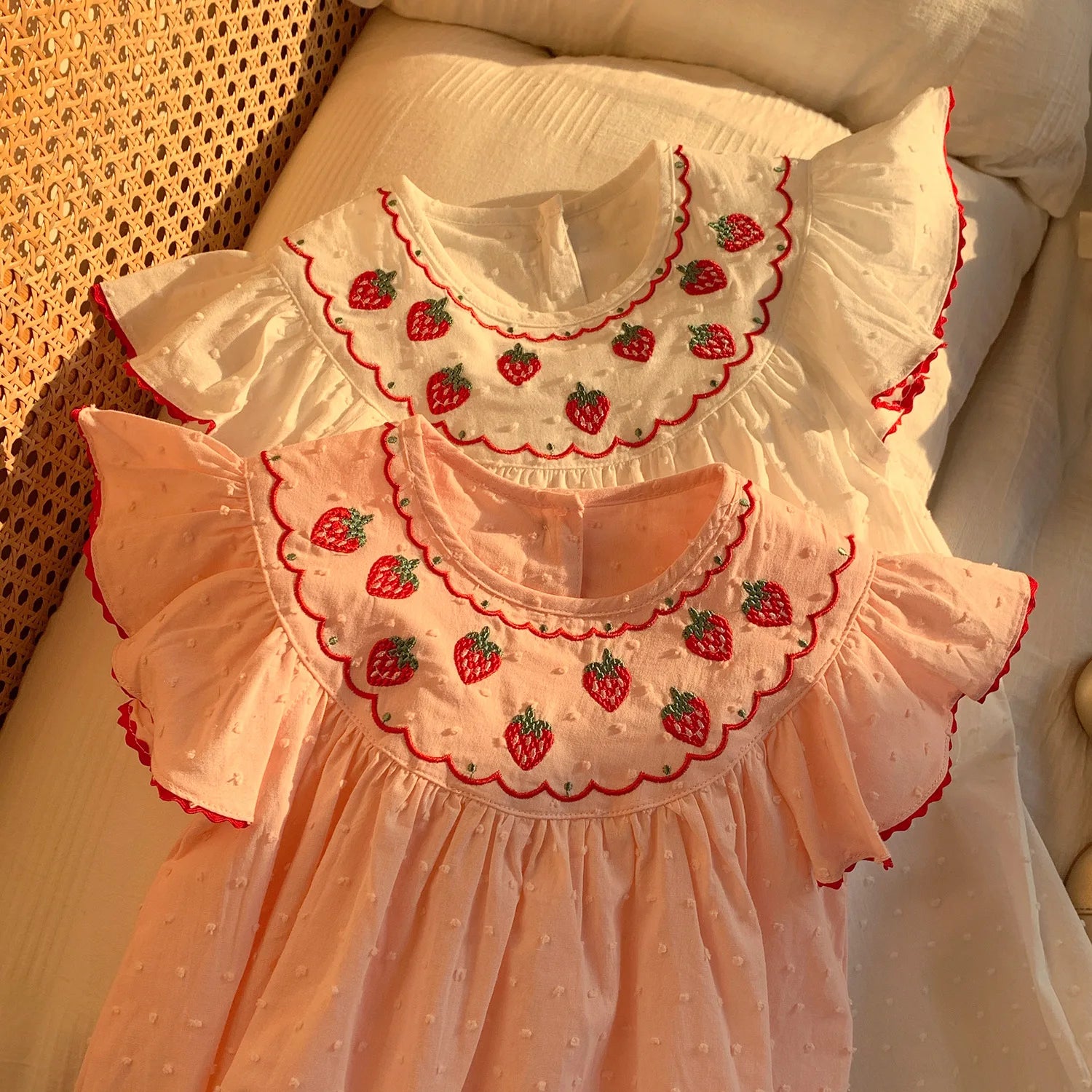 Sweet Strawberry Embroidered Summer Dress for Girls