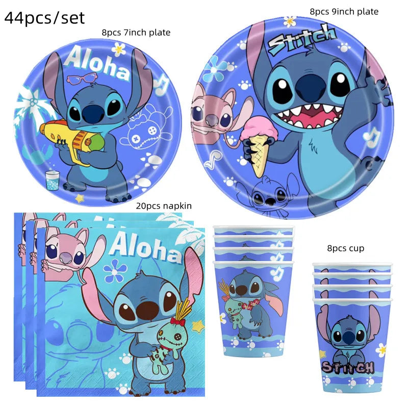 Lilo&Stitch Party Supplies Cup, Plates, Tablecloth, Balloons, Cake Toppers, Gift Box Birthday Party Decoration