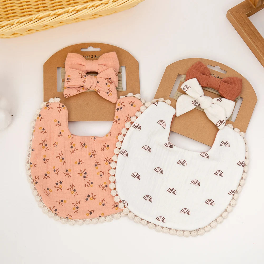 3pcs Baby Flower Bib & Headband Set