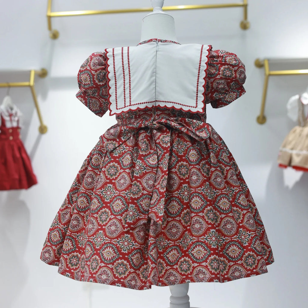 Vintage Princess-Style Red Floral Dress