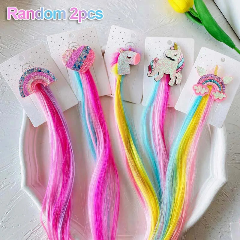 Unicorn colorful hair clips – fun rainbow party favors and accessories for kids.