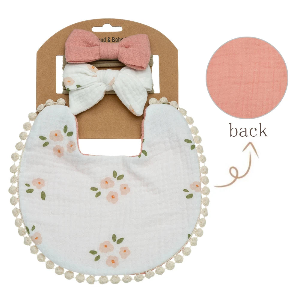 3pcs Baby Flower Bib & Headband Set