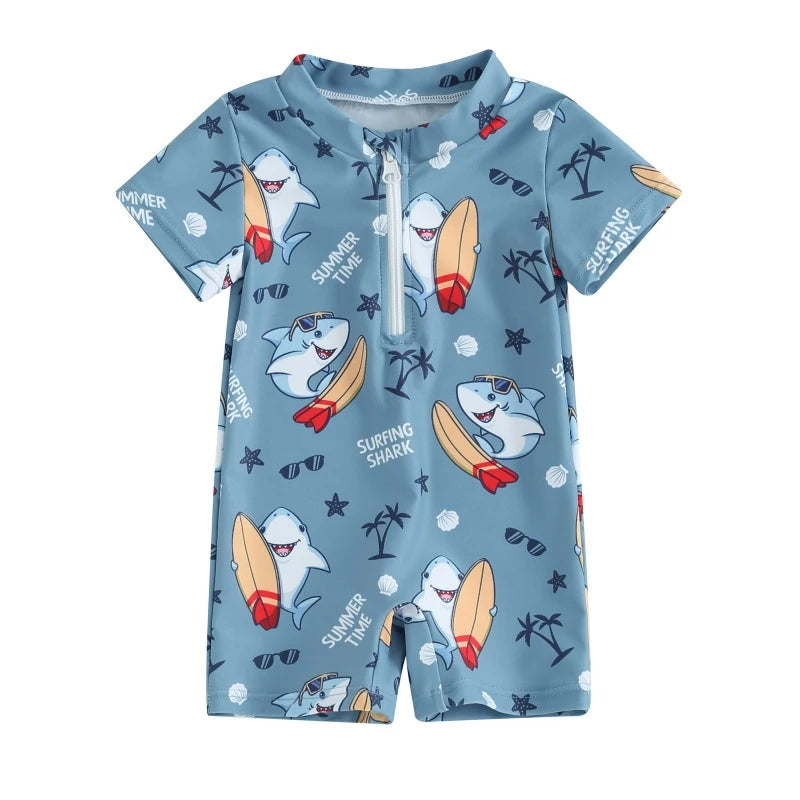 Toddler Boys Cute Sea Swimwear Short Sleeve Zipper Suit