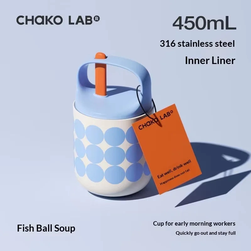 Chakolab 450ML Breakfast Cup With Lid Silicone Spoon 316 Stainless Steel Thermos Kettle