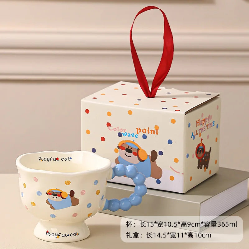 Cute Polka Dot Cartoon Ceramic Coffee Mug