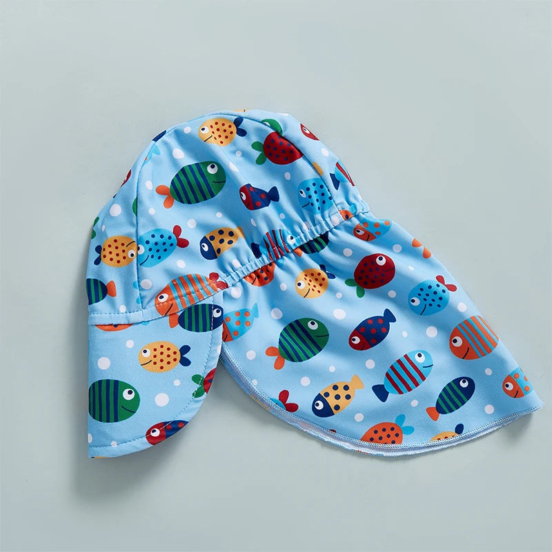 Toddler Swim Set – Long Sleeve Fish Print Suit with Hat