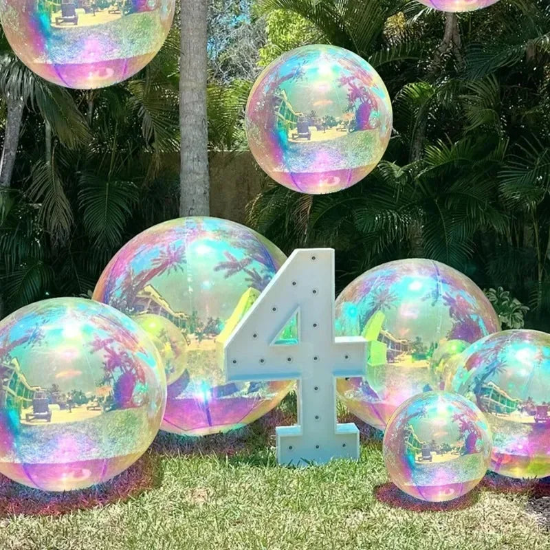24/32/50Inch Rainbow Mirror Balloon Round Aluminum Foil Balloons Inflatable